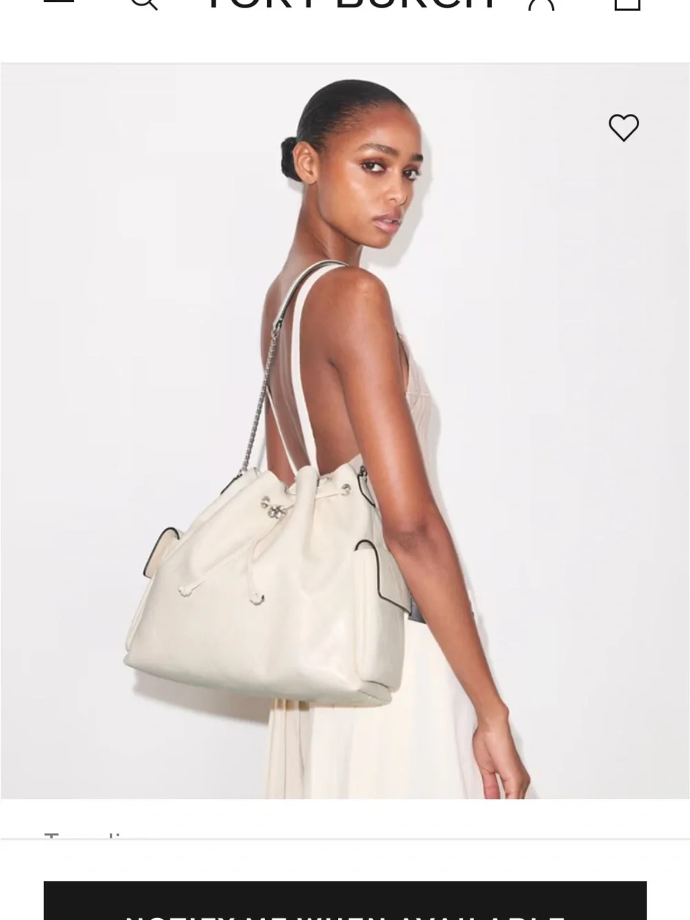 Tory Burch LARGE CHARLIE QUILTED DRAWSTRING SHOULDER BAG - White Cream Like New